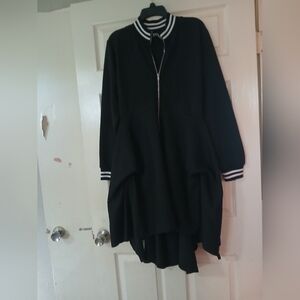 Elegant Black Bomber Jacket with Striped Accents